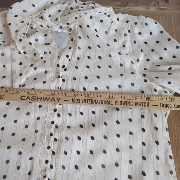 Vintage 70s Polka Dot Striped  Neck Tie Blouse Sheer Secretary Top - Picture 7 of 13